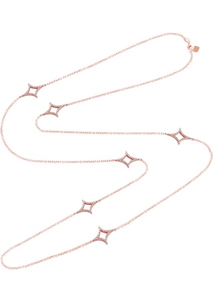 Zirkon Taşlı Çift Taraflı Geometrik Şekilli Taşlı Rose Altın Kaplama Gümüş Kolye