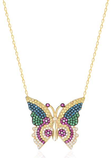 Altın Kaplama Taşlı Kelebek Gümüş Kolye, Oldukça Şık Tasarımıyla En Trendler Listesinde!