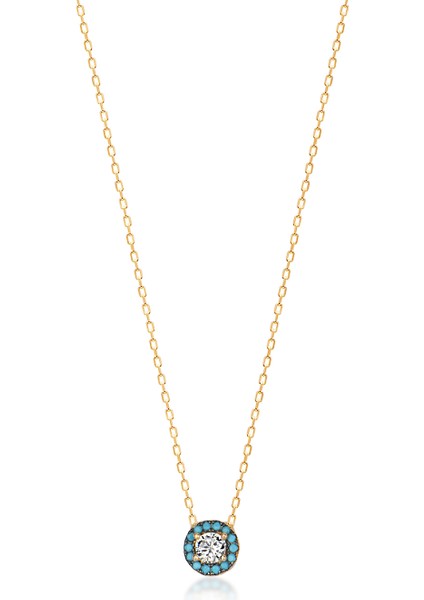 925 Ayar Gümüş Zirkon Taşlı Yuvarlak Kolye