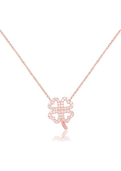 Silver 925 Ayar Zirkon Taşlı Kalp Çiçek Desenli Kolye