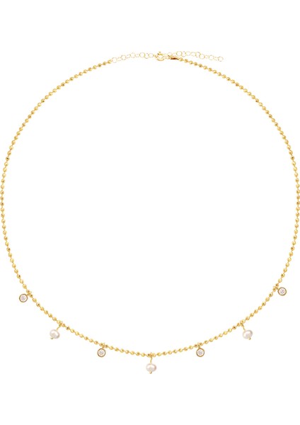 925 Ayar Zirkon Taşlı İncili Kolye