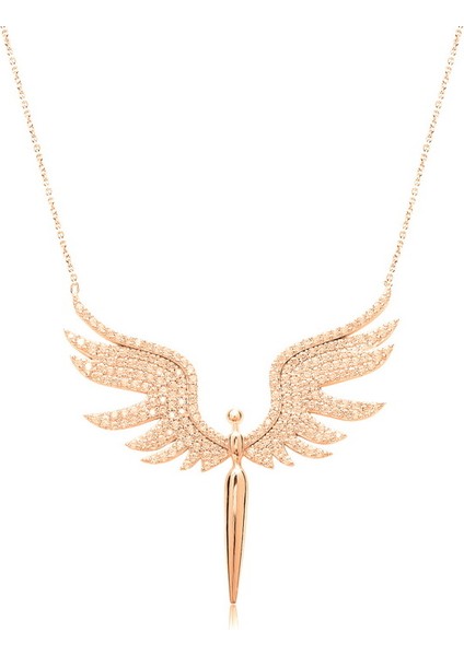 Silver 925 Ayar Zirkon Taşlı Kanat Desenli Kolye