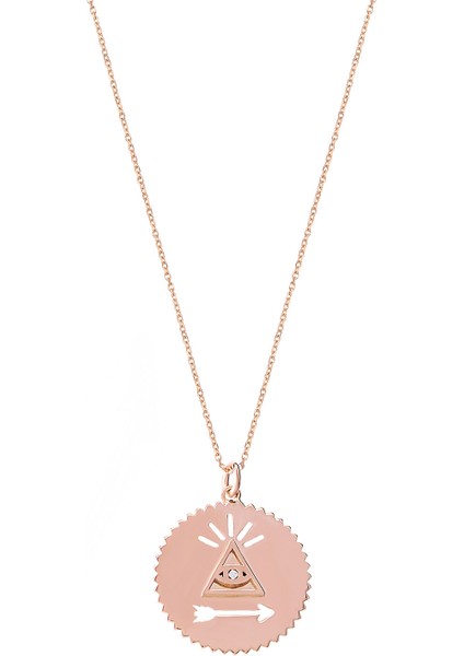 Zirkon Taşlı Pırlanta Montür Rose Altın Kaplama Ok ve Pramit Desenli Gümüş Kolye