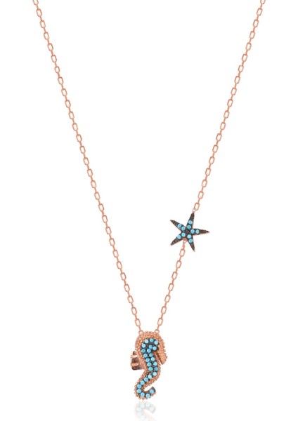 925 Ayar Gümüş Zirkon Taşlı Deniz Atı Kolye