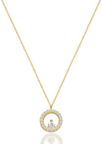 Silver 925 Ayar Zirkon Taşlı Yuvarlak Kolye