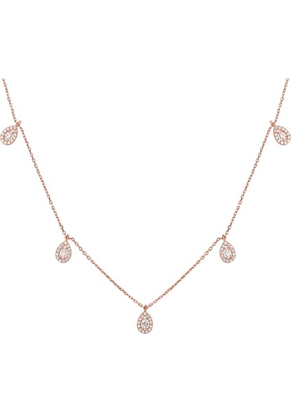 925 Ayar Zirkon Taşlı 5 Li Damla Kolye