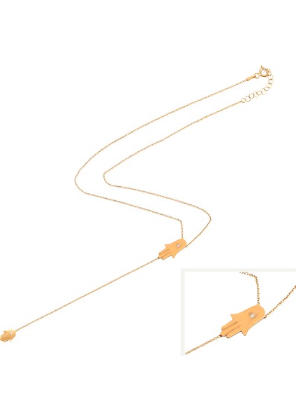 925 Ayar Gümüş Zirkon Taşlı Hamsa Kolye