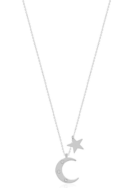 Silver 925 Ayar Zirkon Taşlı Ay Yıldız Kolye