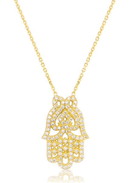 Silver 925 Ayar Zirkon Taşlı Hamsa Kolye