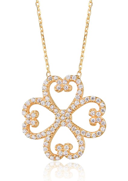 Silver 925 Ayar Zirkon Taşlı Çiçek Desenli Kolye