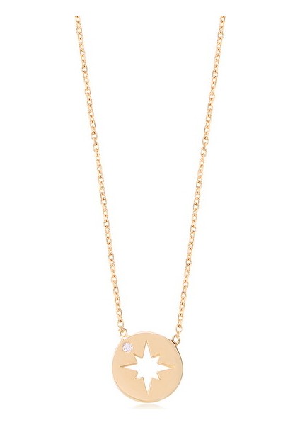 Silver 925 Ayar Zirkon Taşlı Kutup Yıldızı Desenli Kolye