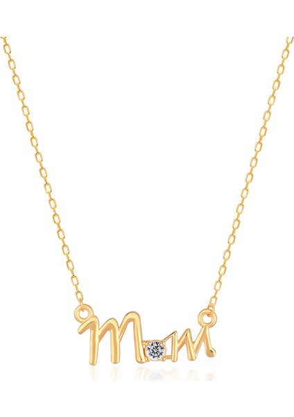 925 Ayar Zirkon Taşlı Mom Yazılı Kolye