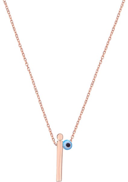 Taşsız Nazar Boncuklu I Harfi Rose Kaplama Gümüş Kolye