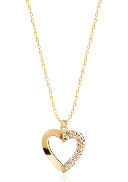 925 Ayar Zirkon Taşlı Kalpli Kolye