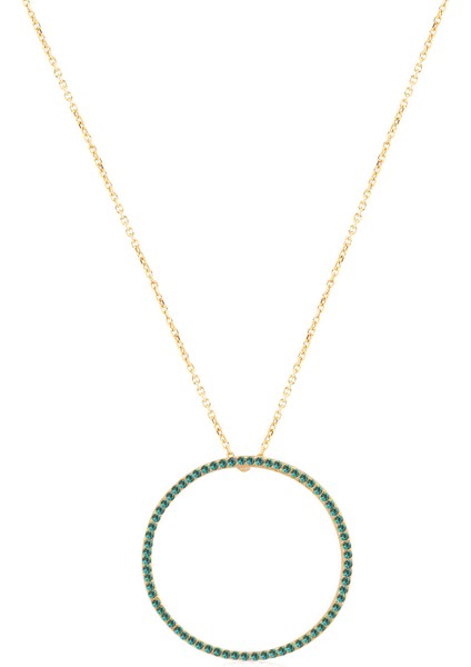 Altın Kaplama Yeşil Taşlı 25 mm Hayat Döngüsü Gümüş Kolye