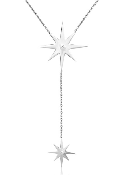 925 Ayar Gümüş Zirkon Taşlı Kutup Yıldızı Kolye