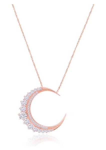 Silver 925 Ayar Zirkon Taşlı Ay Kolye