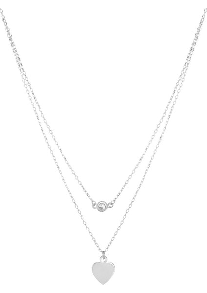 925 Ayar Zirkon Taşlı Kalp Kolye