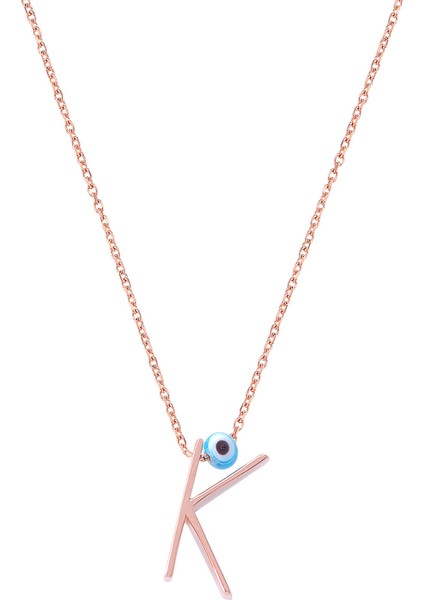 Taşsız Nazar Boncuklu K Harfi Rose Kaplama Gümüş Kolye