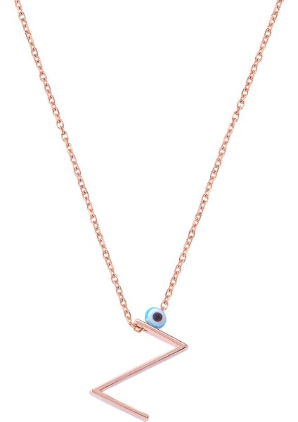 Taşsız Nazar Boncuklu W Harfi Rose Kaplama Gümüş Kolye