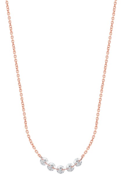 Zirkon Taşlı Pırlanta Montür Rose Altın Kaplama 5 Taşlı Gümüş Kolye