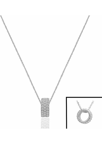 Silver 925 Ayar Zirkon Taşlı Yuvarlak Desenli Kolye