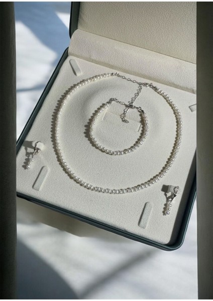 Sertifikalı Gerçek 4 mm Inci Kolye Bileklik ve Küpe Set 925 Ayar Gümüş Aparatlı fiyatları