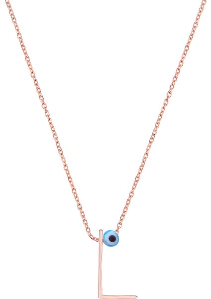 Taşsız Nazar Boncuklu L Harfi Rose Kaplama Gümüş Kolye