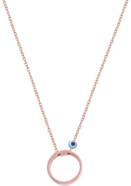 Taşsız Nazar Boncuklu O Harfi Rose Kaplama Gümüş Kolye