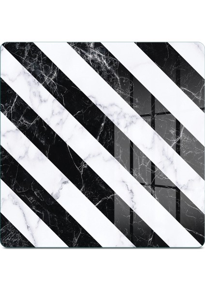 Cam Kesme Tahtası ve Sunumluk Kare Çarpraz Siyah Beyaz Mermer Desenli 30X30 cm fiyatları