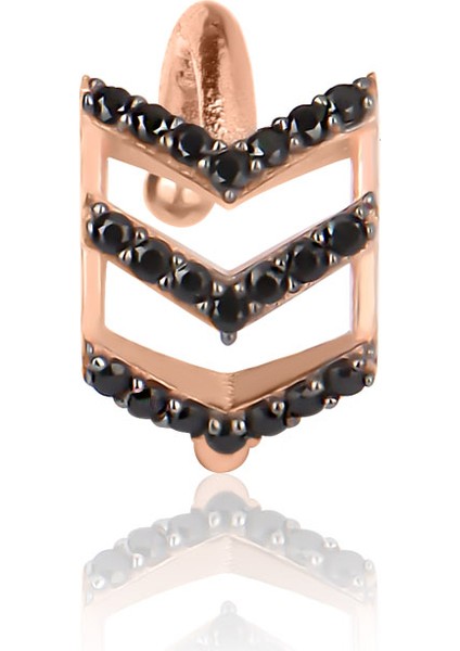 Siyah Zirkon Taşlı Rose Altın Kaplama Ok Şekilli Kıkırdak Gümüş Küpe