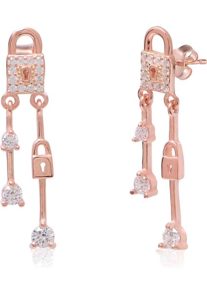 925 Ayar Gümüş Zirkon Taşlı Kilit Küpe