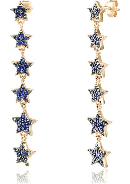 925 Ayar Gümüş Sıralı Yıldız Küpe