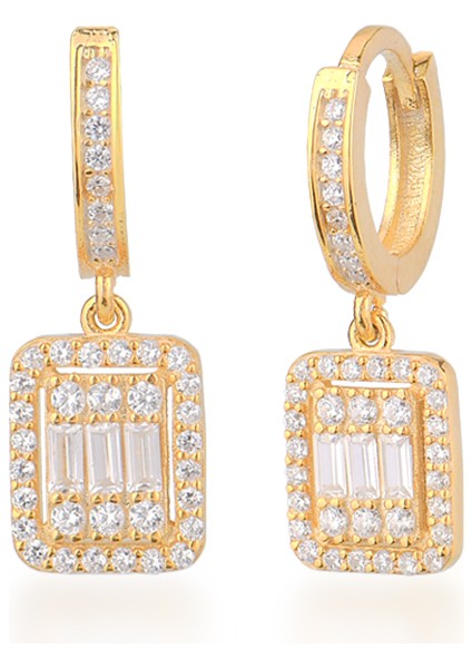 925 Ayar Zirkon Taşlı Geometrik Şekilli Küpe