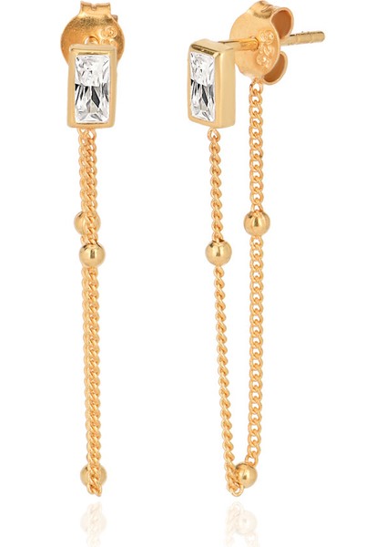 925 Ayar Zirkon Taşlı Zincirli Küpe