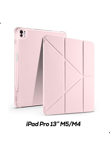 iPad Pro 13" M5/m4 Uyumlu Kılıf Üçe Katlanan Kalem Bölmeli Standlı Tablet Kılıfı Uyandırma Özellikli