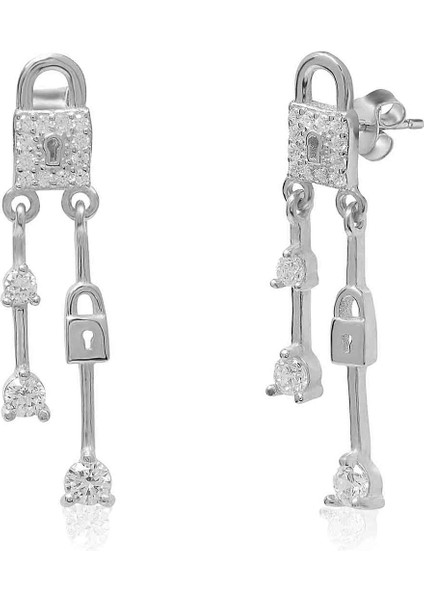 925 Ayar Gümüş Zirkon Taşlı Kilit Küpe