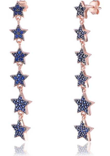 925 Ayar Gümüş Sıralı Yıldız Küpe