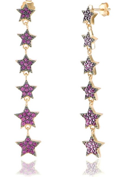 925 Ayar Gümüş Sıralı Yıldız Küpe