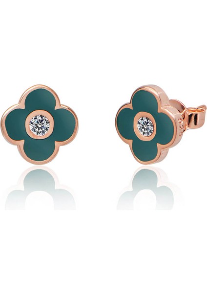 Silver 925 Ayar Zirkon Taslı Yonca Küpe