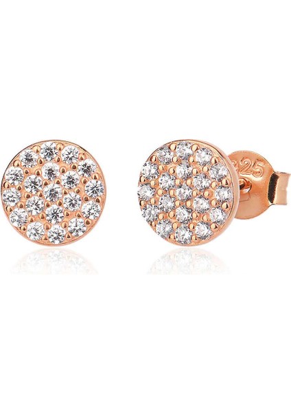 925 Ayar Gümüş Beyaz Taşlı Yuvarlak Küpe