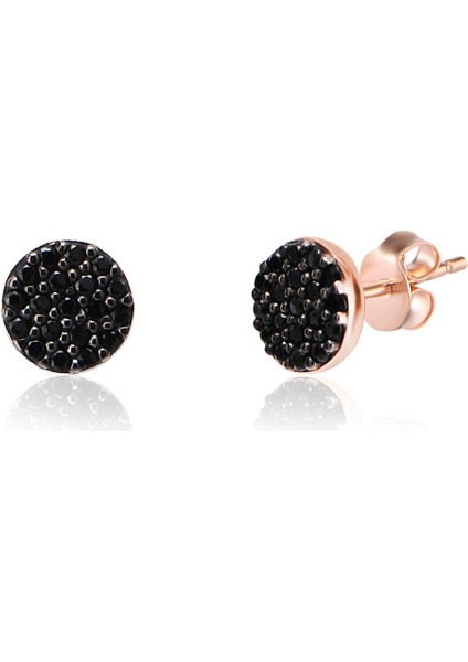 925 Ayar Gümüş Siyah Taşlı Yuvarlak Küpe
