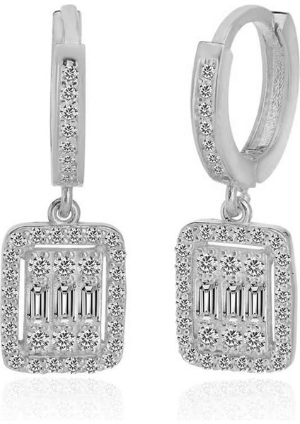 925 Ayar Zirkon Taşlı Geometrik Şekilli Küpe