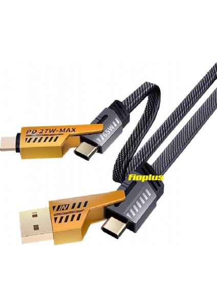 4in1 Pd 65 Watt Type-C/27 Watt iPhone Halat Örgü Kırılmaz Uç 1mt Hızlı Şarj ve Data Kablosu FP98 modelleri