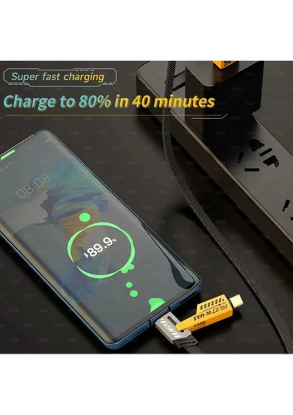 4in1 Pd 65 Watt Type-C/27 Watt iPhone Halat Örgü Kırılmaz Uç 1mt Hızlı Şarj ve Data Kablosu FP98 fırsatları