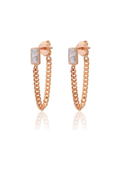 Silver 925 Ayar Zirkon Taşlı Zincir Desenli Küpe