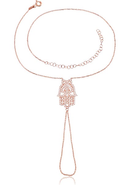 Zirkon Taşlı Pırlanta Montür Rose Altın Kaplama El Desenli Gümüş Şahmeran