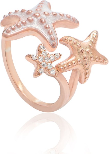 925 Sterlıng Silver Enamel Starfısh Adjustable Rıng