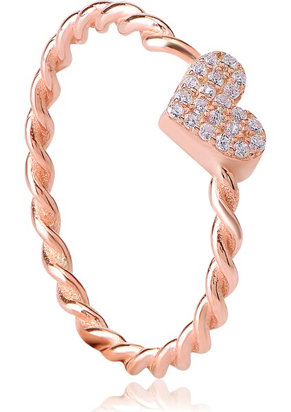 Silver 925 Ayar Zirkon Taşlı Kalp Yüzük