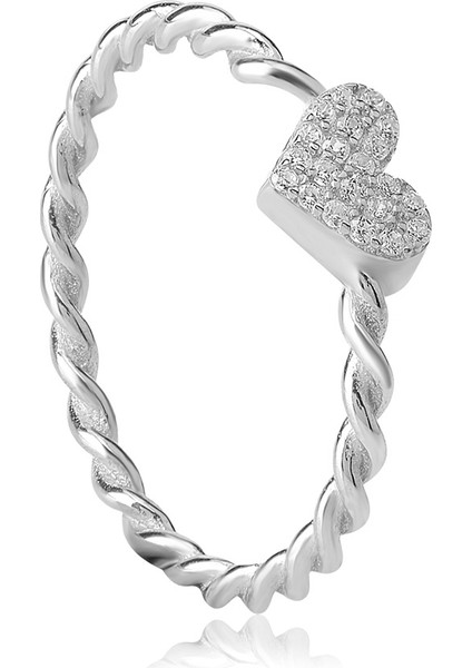 Silver 925 Ayar Zirkon Taşlı Kalp Yüzük